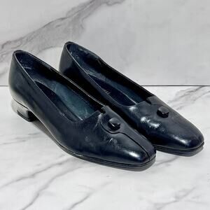 Vintage Magdesians California Size 8.5M Black Leather Block Kitten Heel Pumps